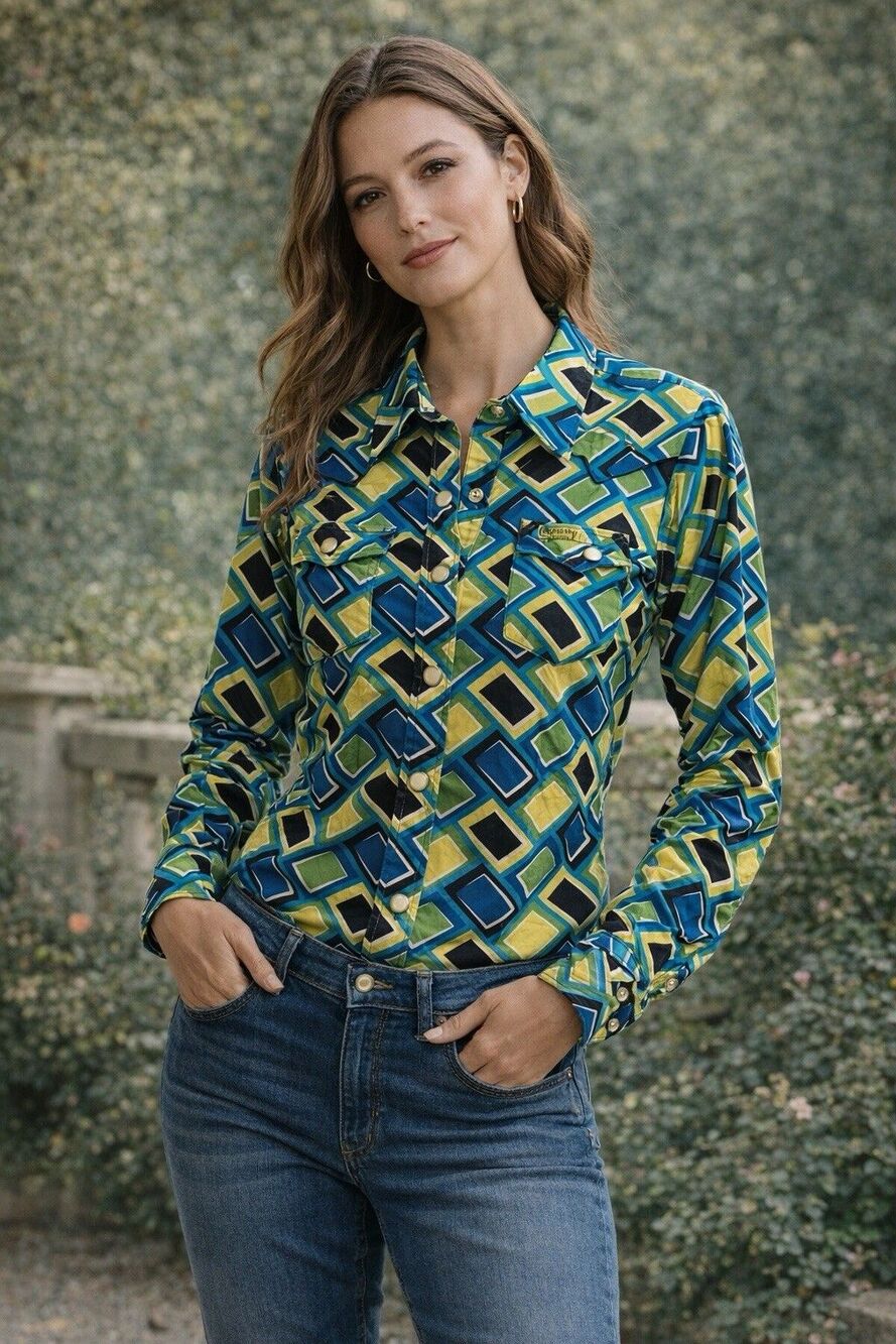 Cruel Girl Women’s Western Abstract Cowgirl 100% Cotton Pearlized  Sz M